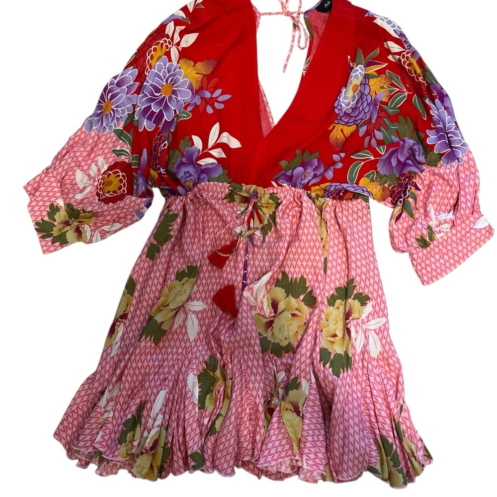 Aakaa Red and Pink Floral Mini Dress